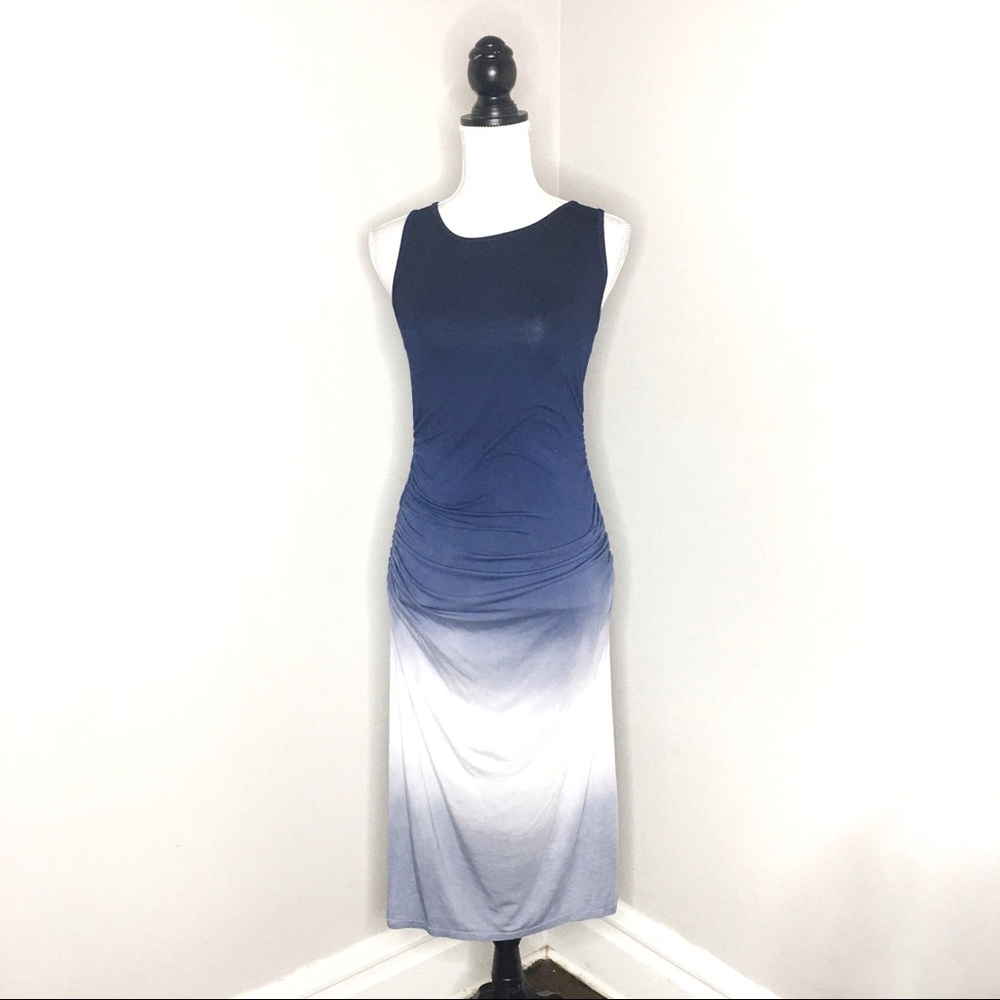 Athleta Ombre Ruched Midi Sleeveless Dress